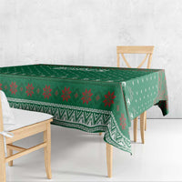 Saudi Arabia Christmas Tablecloth with Green Pattern, Traditional Script Motif, and Camel Caravan Silhouette - Wonder Print Shop
