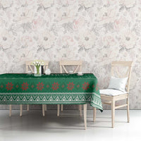 Saudi Arabia Christmas Tablecloth with Green Pattern, Traditional Script Motif, and Camel Caravan Silhouette - Wonder Print Shop