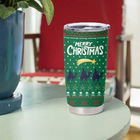 Saudi Arabia Christmas Tumbler Cup with Green Pattern, Traditional Script Motif, and Camel Caravan Silhouette - Wonder Print Shop