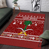 Saudi Arabia Christmas Area Rug with Red Festive Pattern, National Emblem with Palm and Swords, and Map Motif - Wonder Print Shop