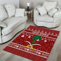 Saudi Arabia Christmas Area Rug with Red Festive Pattern, National Emblem with Palm and Swords, and Map Motif - Wonder Print Shop