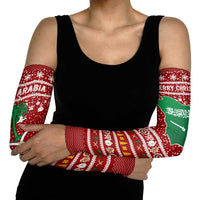 Saudi Arabia Christmas Arm Sleeves with Red Festive Pattern, National Emblem with Palm and Swords, and Map Motif - Wonder Print Shop