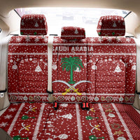 Saudi Arabia Christmas Back Car Seat Cover with Red Festive Pattern, National Emblem with Palm and Swords, and Map Motif - Wonder Print Shop