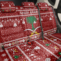 Saudi Arabia Christmas Back Car Seat Cover with Red Festive Pattern, National Emblem with Palm and Swords, and Map Motif - Wonder Print Shop