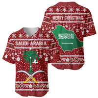 Saudi Arabia Christmas Baseball Jersey with Red Festive Pattern, National Emblem with Palm and Swords, and Map Motif - Wonder Print Shop