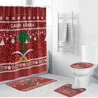 Saudi Arabia Christmas Bathroom Set with Red Festive Pattern, National Emblem with Palm and Swords, and Map Motif - Wonder Print Shop