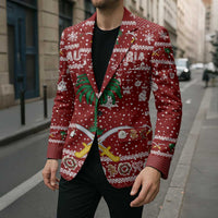 Saudi Arabia Christmas Blazer with Red Festive Pattern, National Emblem with Palm and Swords, and Map Motif - Wonder Print Shop