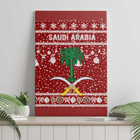 Saudi Arabia Christmas Canvas Wall Art with Red Festive Pattern, National Emblem with Palm and Swords, and Map Motif - Wonder Print Shop