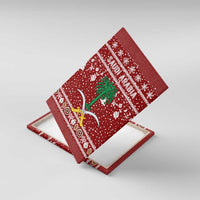 Saudi Arabia Christmas Canvas Wall Art with Red Festive Pattern, National Emblem with Palm and Swords, and Map Motif - Wonder Print Shop