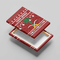 Saudi Arabia Christmas Canvas Wall Art with Red Festive Pattern, National Emblem with Palm and Swords, and Map Motif - Wonder Print Shop