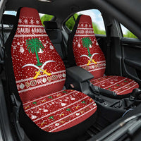 Saudi Arabia Christmas Car Seat Cover with Red Festive Pattern, National Emblem with Palm and Swords, and Map Motif - Wonder Print Shop
