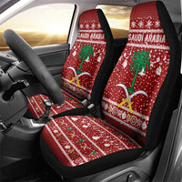 Saudi Arabia Christmas Car Seat Cover with Red Festive Pattern, National Emblem with Palm and Swords, and Map Motif - Wonder Print Shop