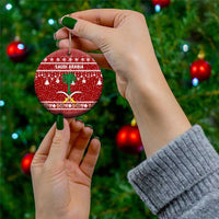 Saudi Arabia Christmas Ceramic Ornament with Red Festive Pattern, National Emblem with Palm and Swords, and Map Motif - Wonder Print Shop
