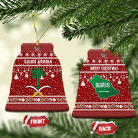 Saudi Arabia Christmas Ceramic Ornament with Red Festive Pattern, National Emblem with Palm and Swords, and Map Motif - Wonder Print Shop