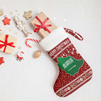 Saudi Arabia Christmas Stocking with Red Festive Pattern, National Emblem with Palm and Swords, and Map Motif - Wonder Print Shop