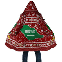 Saudi Arabia Christmas Cloak with Red Festive Pattern, National Emblem with Palm and Swords, and Map Motif - Wonder Print Shop