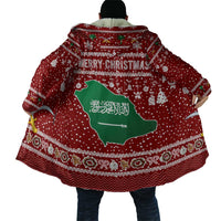 Saudi Arabia Christmas Cloak with Red Festive Pattern, National Emblem with Palm and Swords, and Map Motif - Wonder Print Shop