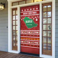 Saudi Arabia Christmas Door Cover with Red Festive Pattern, National Emblem with Palm and Swords, and Map Motif - Wonder Print Shop