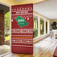 Saudi Arabia Christmas Door Cover with Red Festive Pattern, National Emblem with Palm and Swords, and Map Motif - Wonder Print Shop