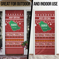 Saudi Arabia Christmas Door Cover with Red Festive Pattern, National Emblem with Palm and Swords, and Map Motif - Wonder Print Shop