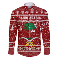 Saudi Arabia Christmas Family Matching Summer Maxi Dress and Hawaiian Shirt with Red Festive Pattern, National Emblem with Palm and Swords, and Map Motif - Wonder Print Shop