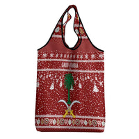 Saudi Arabia Christmas Grocery Bag with Red Festive Pattern, National Emblem with Palm and Swords, and Map Motif - Wonder Print Shop