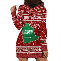 Saudi Arabia Christmas Hoodie Dress with Red Festive Pattern, National Emblem with Palm and Swords, and Map Motif - Wonder Print Shop