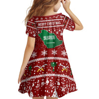 Saudi Arabia Christmas Kid Short Sleeve Dress with Red Festive Pattern, National Emblem with Palm and Swords, and Map Motif - Wonder Print Shop