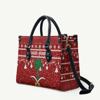 Saudi Arabia Christmas Leather Bag with Red Festive Pattern, National Emblem with Palm and Swords, and Map Motif - Wonder Print Shop