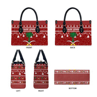 Saudi Arabia Christmas Leather Bag with Red Festive Pattern, National Emblem with Palm and Swords, and Map Motif - Wonder Print Shop