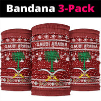 Saudi Arabia Christmas Neck Gaiter with Red Festive Pattern, National Emblem with Palm and Swords, and Map Motif - Wonder Print Shop