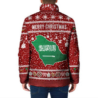 Saudi Arabia Christmas Padded Jacket with Red Festive Pattern, National Emblem with Palm and Swords, and Map Motif - Wonder Print Shop