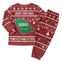 Saudi Arabia Christmas Pajama Set with Red Festive Pattern, National Emblem with Palm and Swords, and Map Motif - Wonder Print Shop