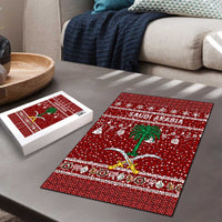 Saudi Arabia Christmas Puzzle with Red Festive Pattern, National Emblem with Palm and Swords, and Map Motif - Wonder Print Shop