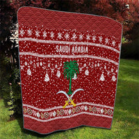 Saudi Arabia Christmas Quilt with Red Festive Pattern, National Emblem with Palm and Swords, and Map Motif - Wonder Print Shop