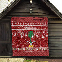 Saudi Arabia Christmas Quilt with Red Festive Pattern, National Emblem with Palm and Swords, and Map Motif - Wonder Print Shop