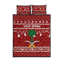Saudi Arabia Christmas Quilt Bed Set with Red Festive Pattern, National Emblem with Palm and Swords, and Map Motif - Wonder Print Shop