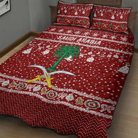 Saudi Arabia Christmas Quilt Bed Set with Red Festive Pattern, National Emblem with Palm and Swords, and Map Motif - Wonder Print Shop