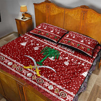 Saudi Arabia Christmas Quilt Bed Set with Red Festive Pattern, National Emblem with Palm and Swords, and Map Motif - Wonder Print Shop