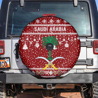 Saudi Arabia Christmas Spare Tire Cover with Red Festive Pattern, National Emblem with Palm and Swords, and Map Motif - Wonder Print Shop