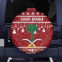 Saudi Arabia Christmas Spare Tire Cover with Red Festive Pattern, National Emblem with Palm and Swords, and Map Motif - Wonder Print Shop