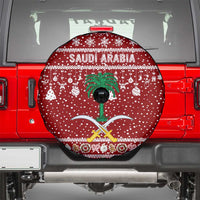 Saudi Arabia Christmas Spare Tire Cover with Red Festive Pattern, National Emblem with Palm and Swords, and Map Motif - Wonder Print Shop