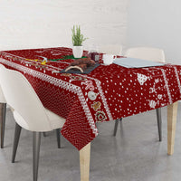 Saudi Arabia Christmas Tablecloth with Red Festive Pattern, National Emblem with Palm and Swords, and Map Motif - Wonder Print Shop
