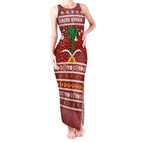 Saudi Arabia Christmas Tank Maxi Dress with Red Festive Pattern, National Emblem with Palm and Swords, and Map Motif - Wonder Print Shop