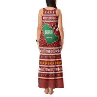 Saudi Arabia Christmas Tank Maxi Dress with Red Festive Pattern, National Emblem with Palm and Swords, and Map Motif - Wonder Print Shop