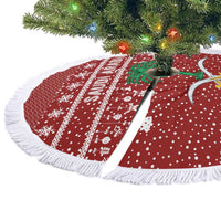 Saudi Arabia Christmas Tree Skirt with Red Festive Pattern, National Emblem with Palm and Swords, and Map Motif - Wonder Print Shop