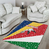 Seychelles Christmas Area Rug with Flag Colors Pattern, Tropical Bird Motif, and National Coat of Arms - Wonder Print Shop