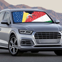 Seychelles Christmas Auto Sun Shade with Flag Colors Pattern, Tropical Bird Motif, and National Coat of Arms - Wonder Print Shop