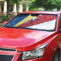 Seychelles Christmas Auto Sun Shade with Flag Colors Pattern, Tropical Bird Motif, and National Coat of Arms - Wonder Print Shop