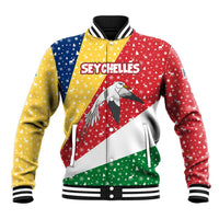 Seychelles Christmas Baseball Jacket with Flag Colors Pattern, Tropical Bird Motif, and National Coat of Arms - Wonder Print Shop